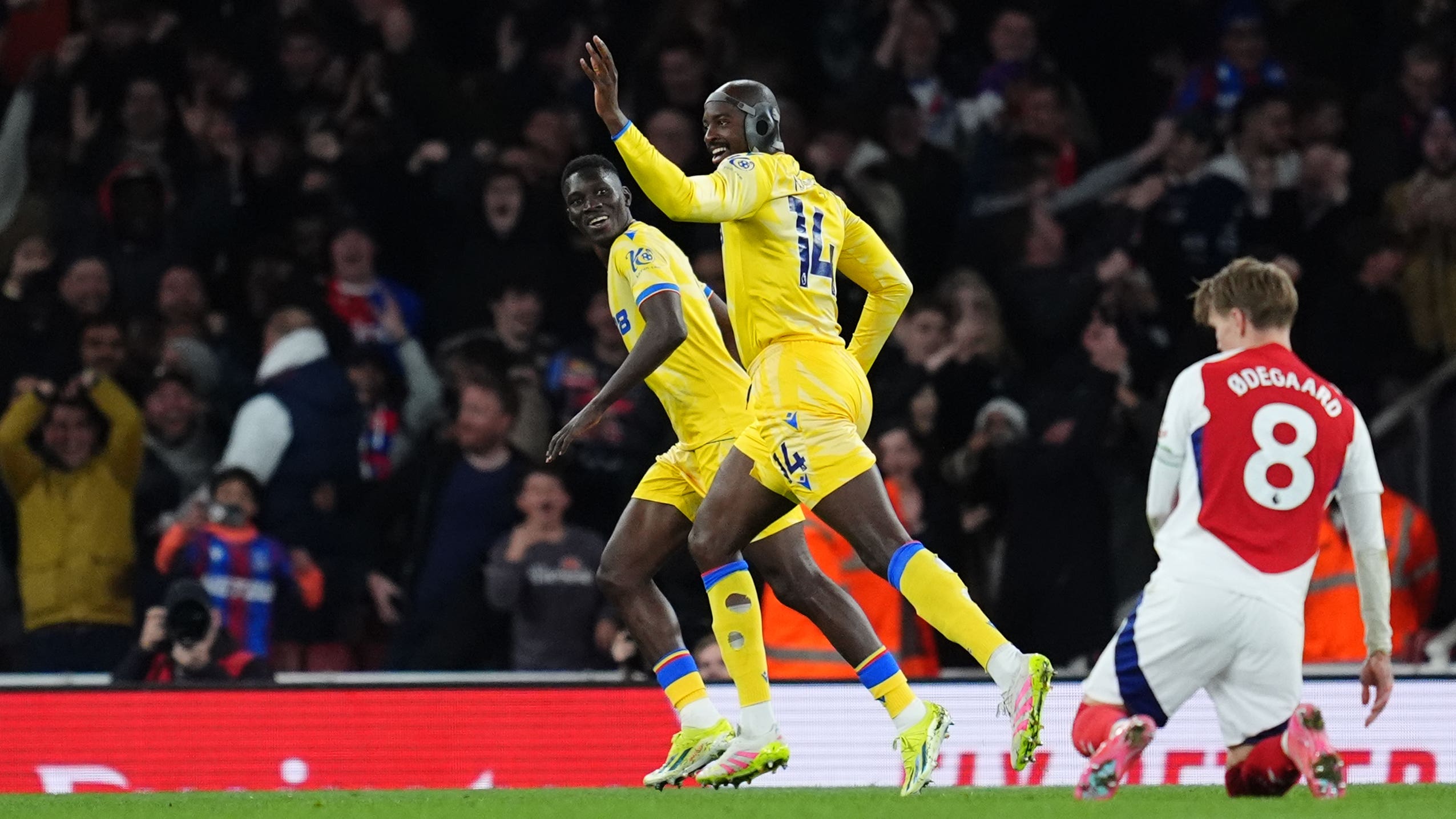 Jean-Philippe Mateta celebrates the late equaliser (Adam Davy/PA)